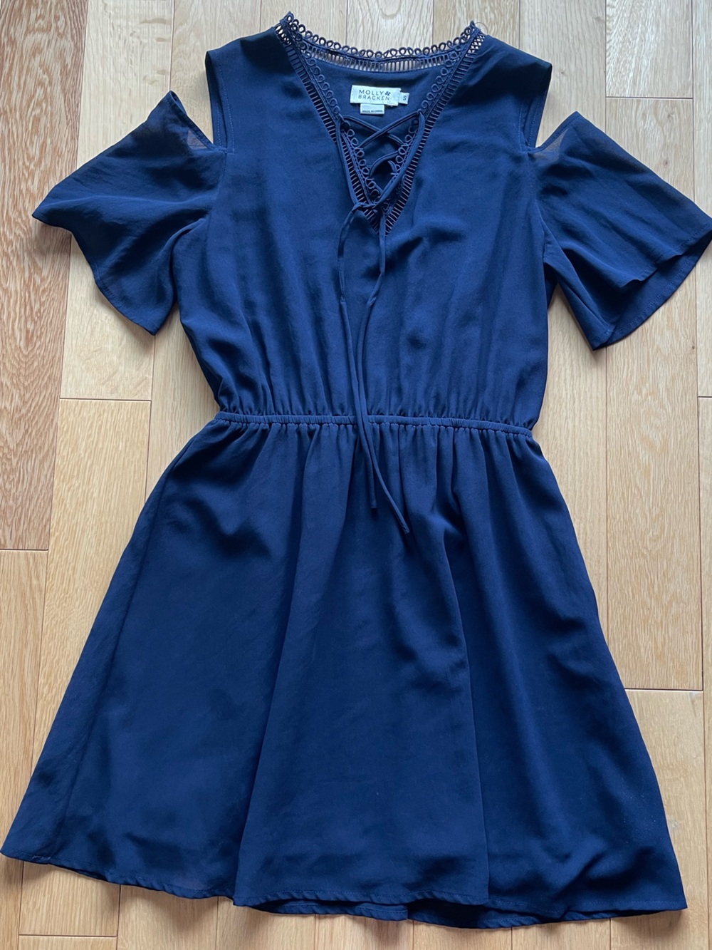 Molly Bracken Navy Cold-Shoulder Midi Dress